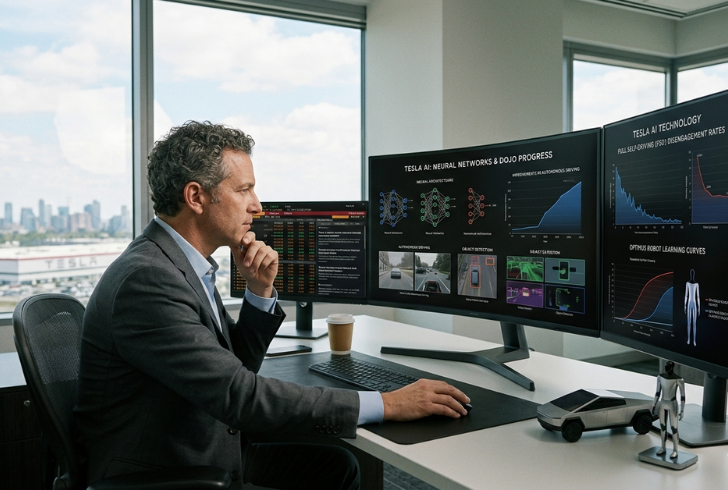 Investor analyzing Tesla AI technology