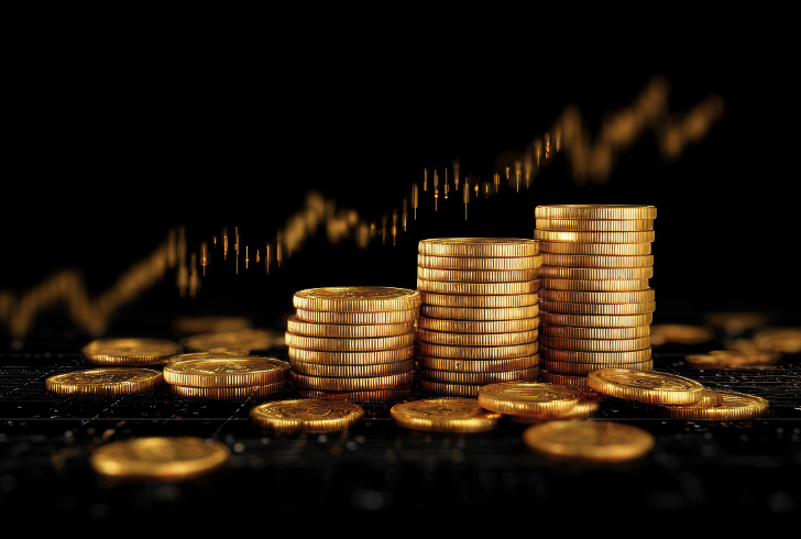 Gold coins showing an upward rise