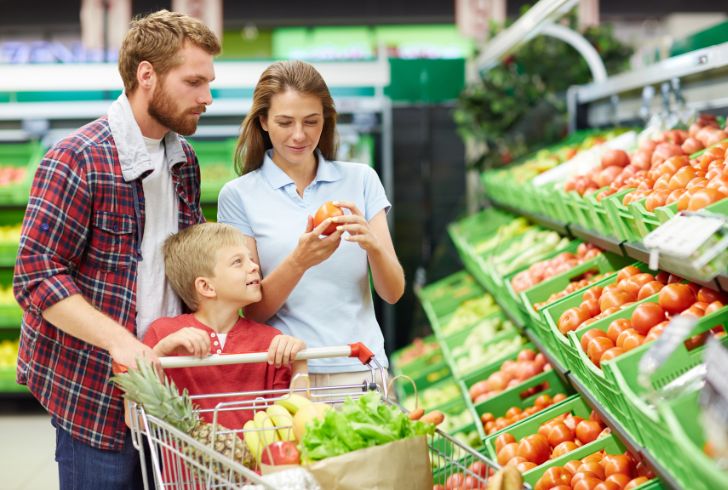 A family shopping for groceries